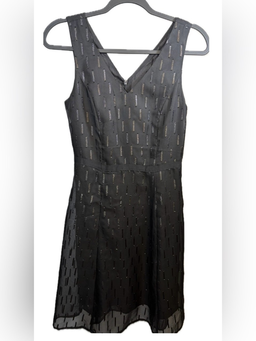 Banana Republic Black Metallic Double V-Neck Fit & Flare Dress